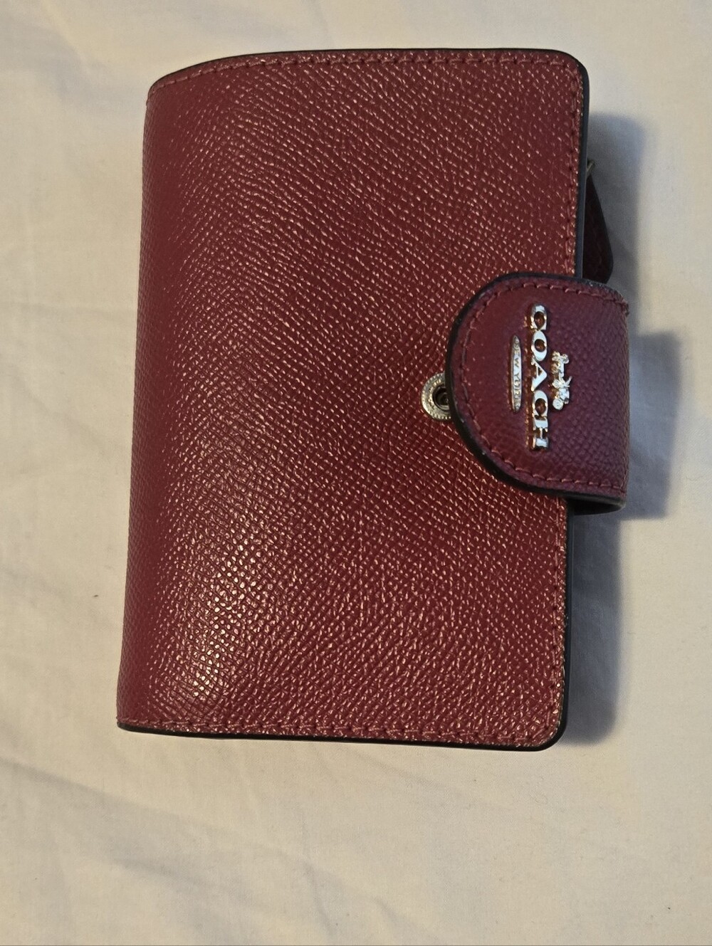 Coach Pebbled Leather Wallet in Burgundy